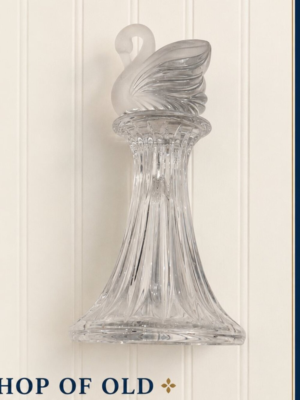 Vintage Frosted Glass Swan Sculpture | Heavy Clear Glass Pedestal Accent | 8”